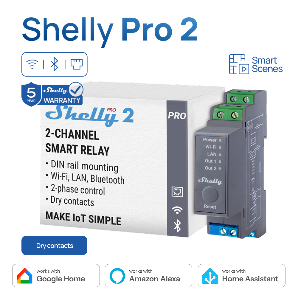 Shelly Relay Module - Shelly Pro 2 WiFi 2Channel Smart
