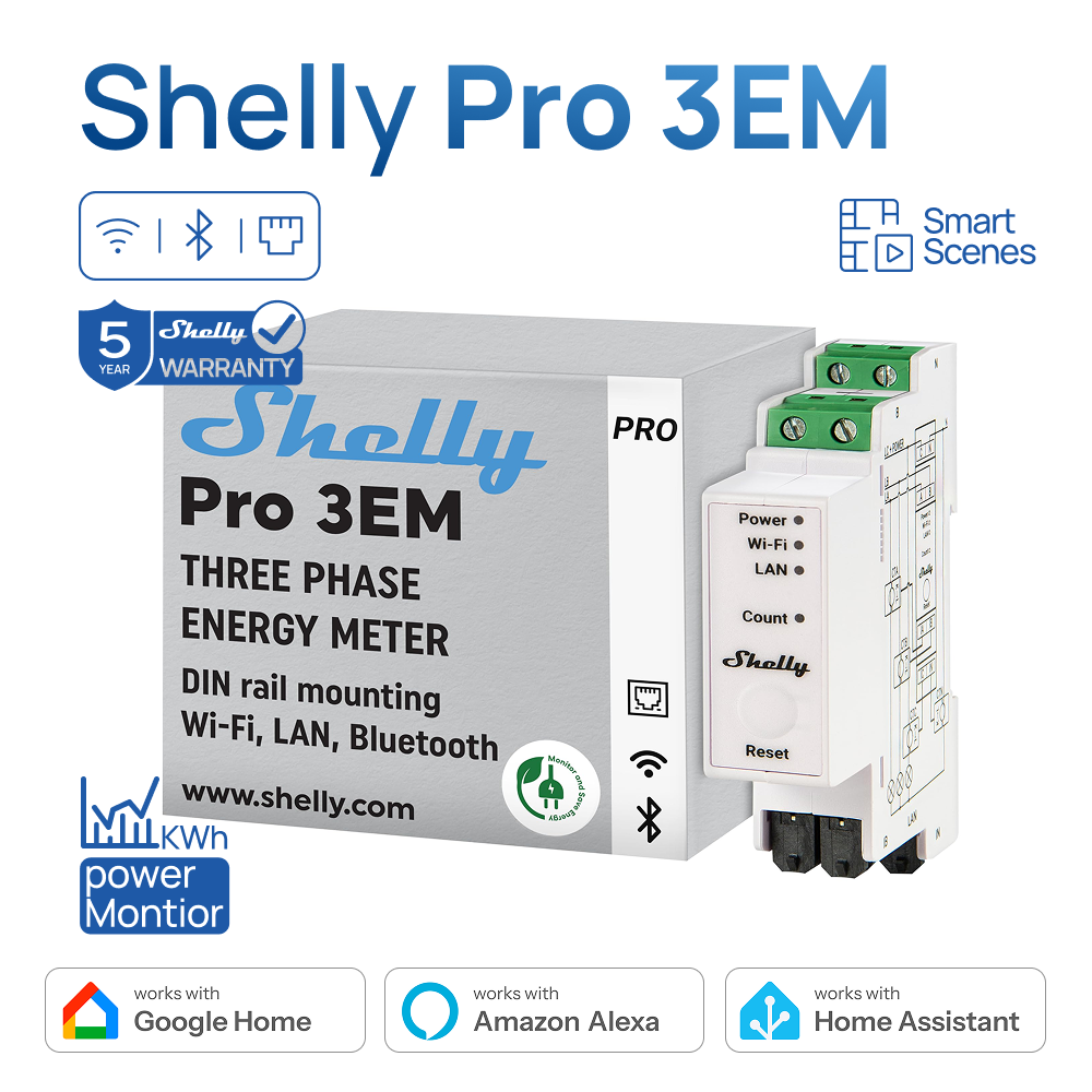 Shelly Relay Module - Shelly Pro 3EM 120A Lan Din