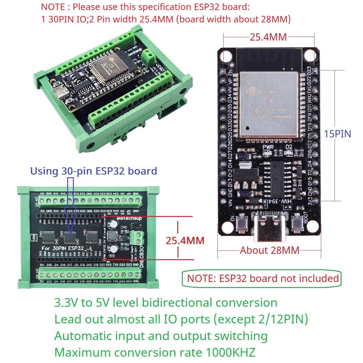 ESP32 30P DIN Rail Adapter, 3. - Level Shifter 3.3V recensione e prezzo